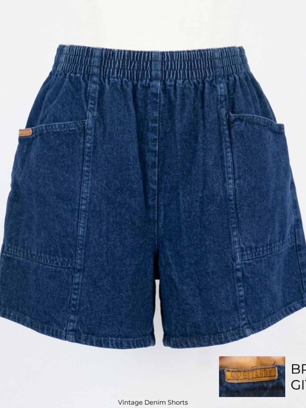 Vintage Gitano High Rise Denim Shorts 34/20W Elastic Waist 100% Cotton